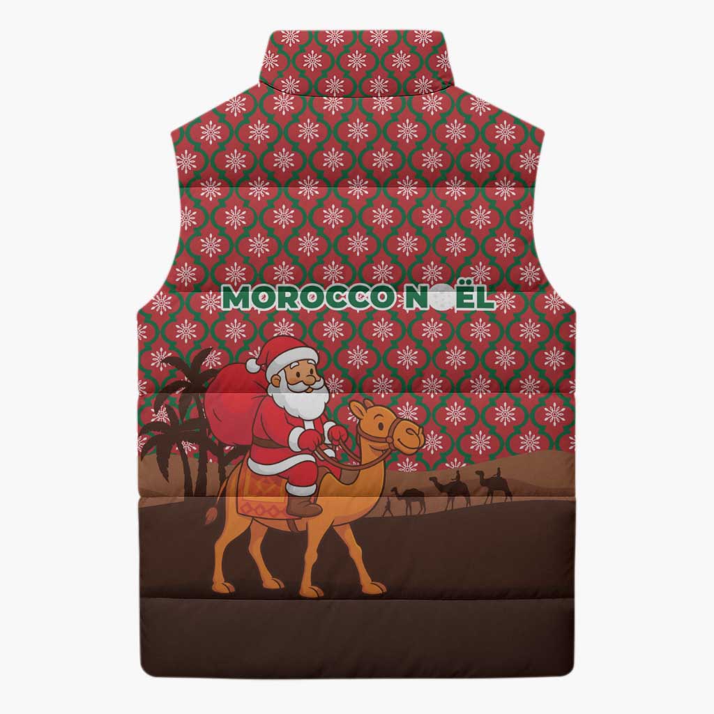 Morocco Christmas Sleeveless Puffer Jacket with Santa Claus Camel Caravan Desert Scene and Red Pattern Design - Wonder Print Shop