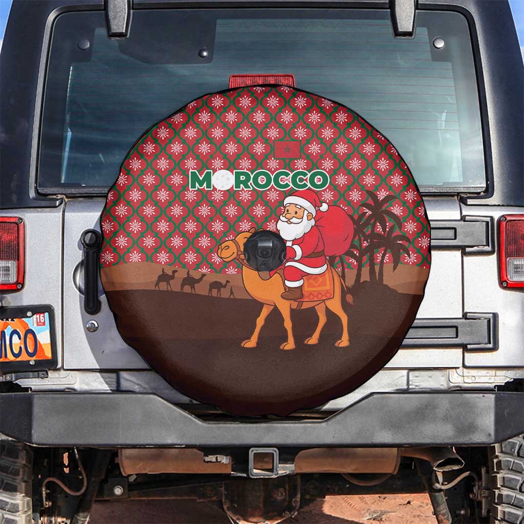 Morocco Christmas Spare Tire Cover with Santa Claus Camel Caravan Desert Scene and Red Pattern Design - Wonder Print Shop
