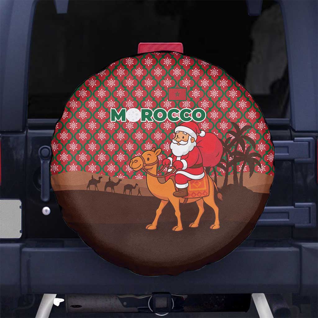 Morocco Christmas Spare Tire Cover with Santa Claus Camel Caravan Desert Scene and Red Pattern Design - Wonder Print Shop