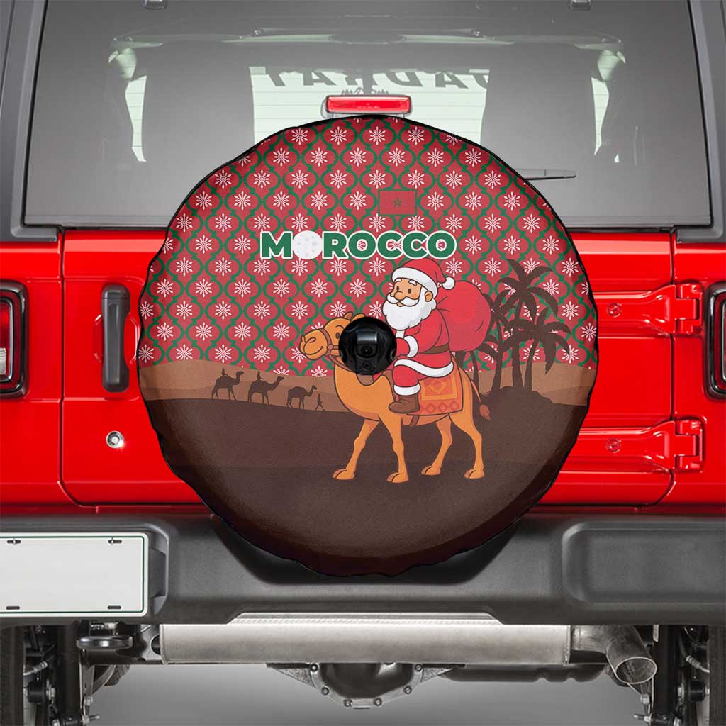 Morocco Christmas Spare Tire Cover with Santa Claus Camel Caravan Desert Scene and Red Pattern Design - Wonder Print Shop