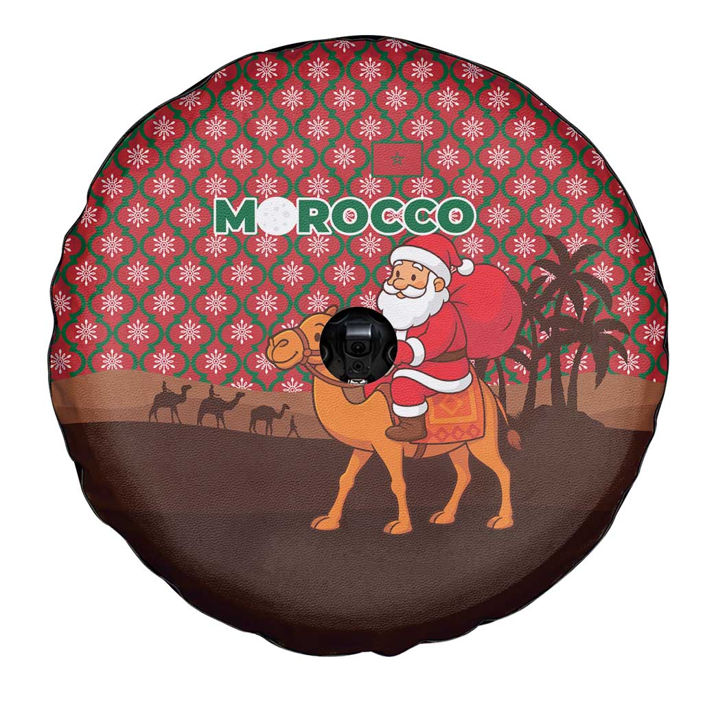 Morocco Christmas Spare Tire Cover with Santa Claus Camel Caravan Desert Scene and Red Pattern Design - Wonder Print Shop