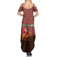 Morocco Christmas Summer Maxi Dress with Santa Claus Camel Caravan Desert Scene and Red Pattern Design - Wonder Print Shop
