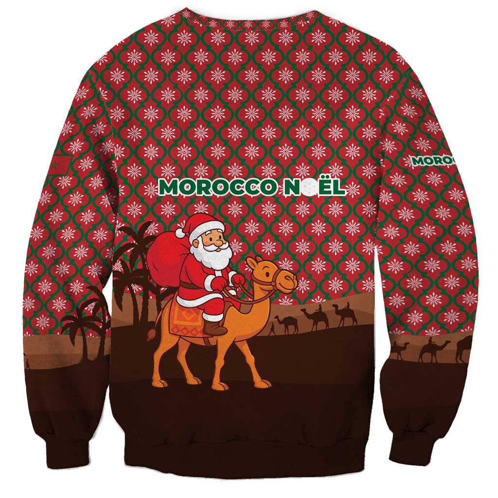 Morocco Christmas Sweatshirt with Santa Claus Camel Caravan Desert Scene and Red Pattern Design - Wonder Print Shop
