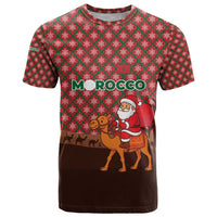 Morocco Christmas T Shirt with Santa Claus Camel Caravan Desert Scene and Red Pattern Design - Wonder Print Shop