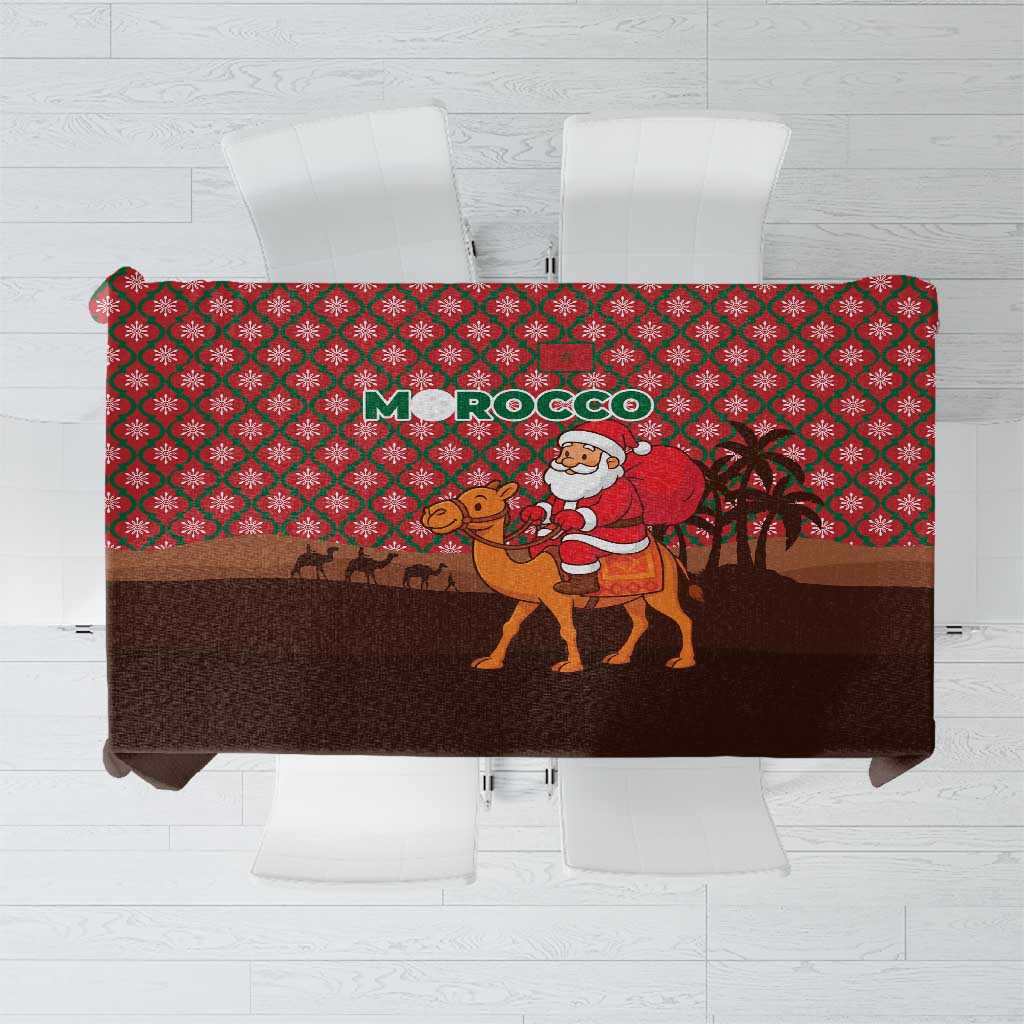 Morocco Christmas Tablecloth with Santa Claus Camel Caravan Desert Scene and Red Pattern Design - Wonder Print Shop