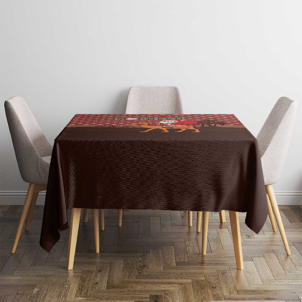 Morocco Christmas Tablecloth with Santa Claus Camel Caravan Desert Scene and Red Pattern Design - Wonder Print Shop