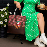 Morocco Christmas Tote Bag with Santa Claus Camel Caravan Desert Scene and Red Pattern Design - Wonder Print Shop