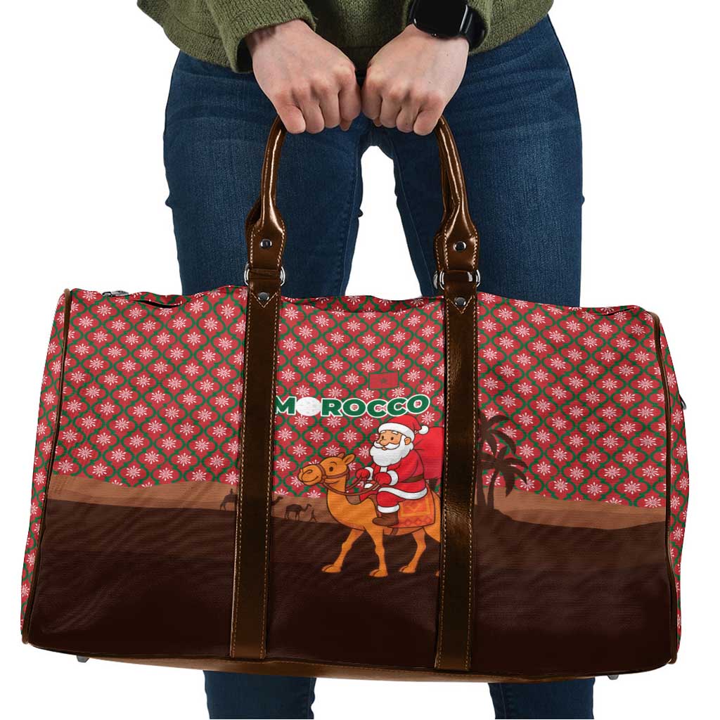 Morocco Christmas Travel Bag with Santa Claus Camel Caravan Desert Scene and Red Pattern Design - Wonder Print Shop