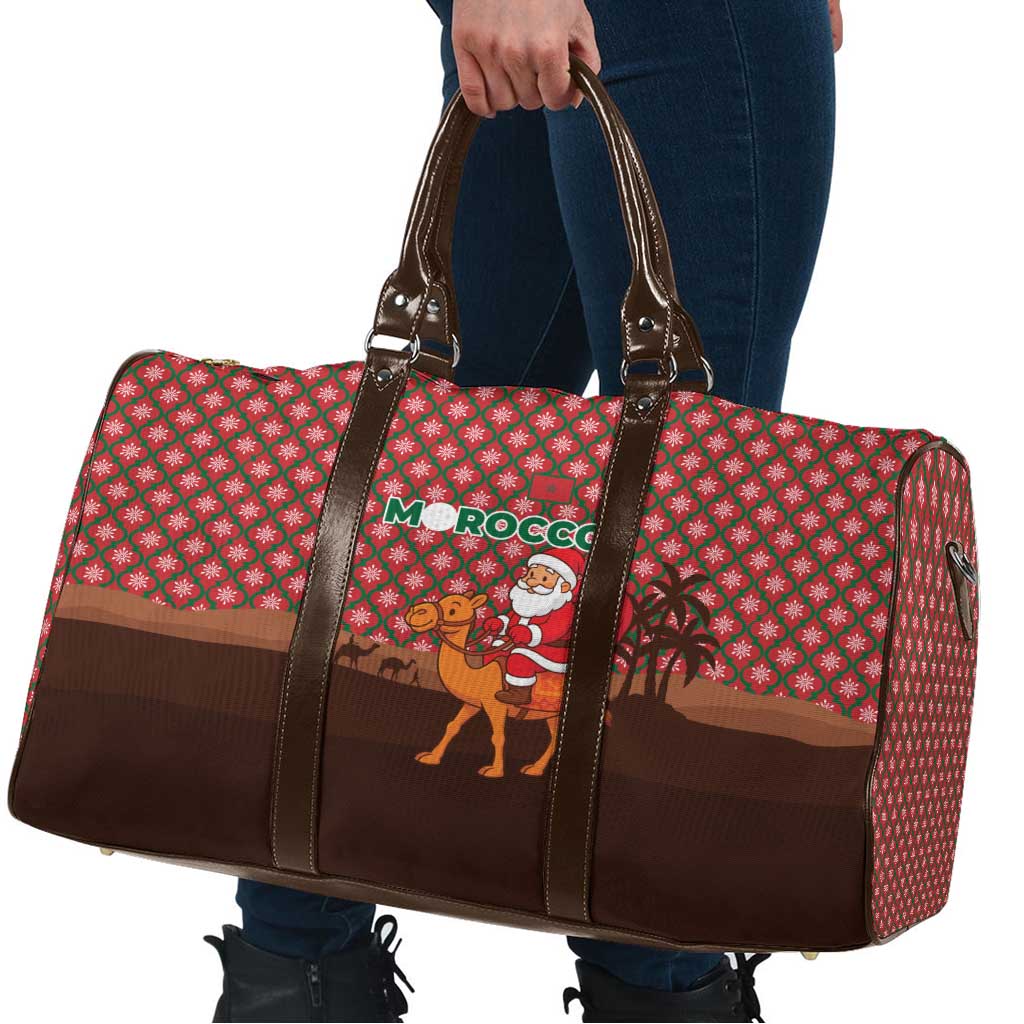 Morocco Christmas Travel Bag with Santa Claus Camel Caravan Desert Scene and Red Pattern Design - Wonder Print Shop