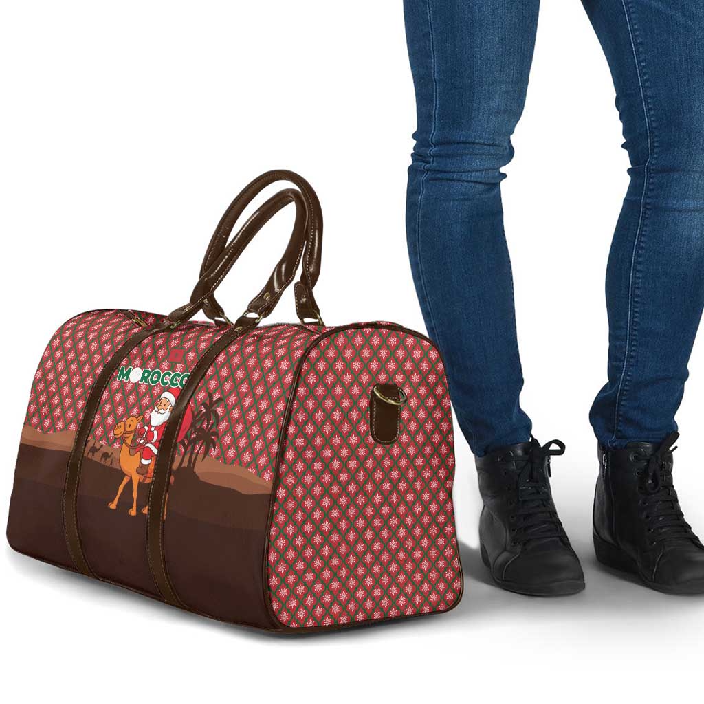 Morocco Christmas Travel Bag with Santa Claus Camel Caravan Desert Scene and Red Pattern Design - Wonder Print Shop