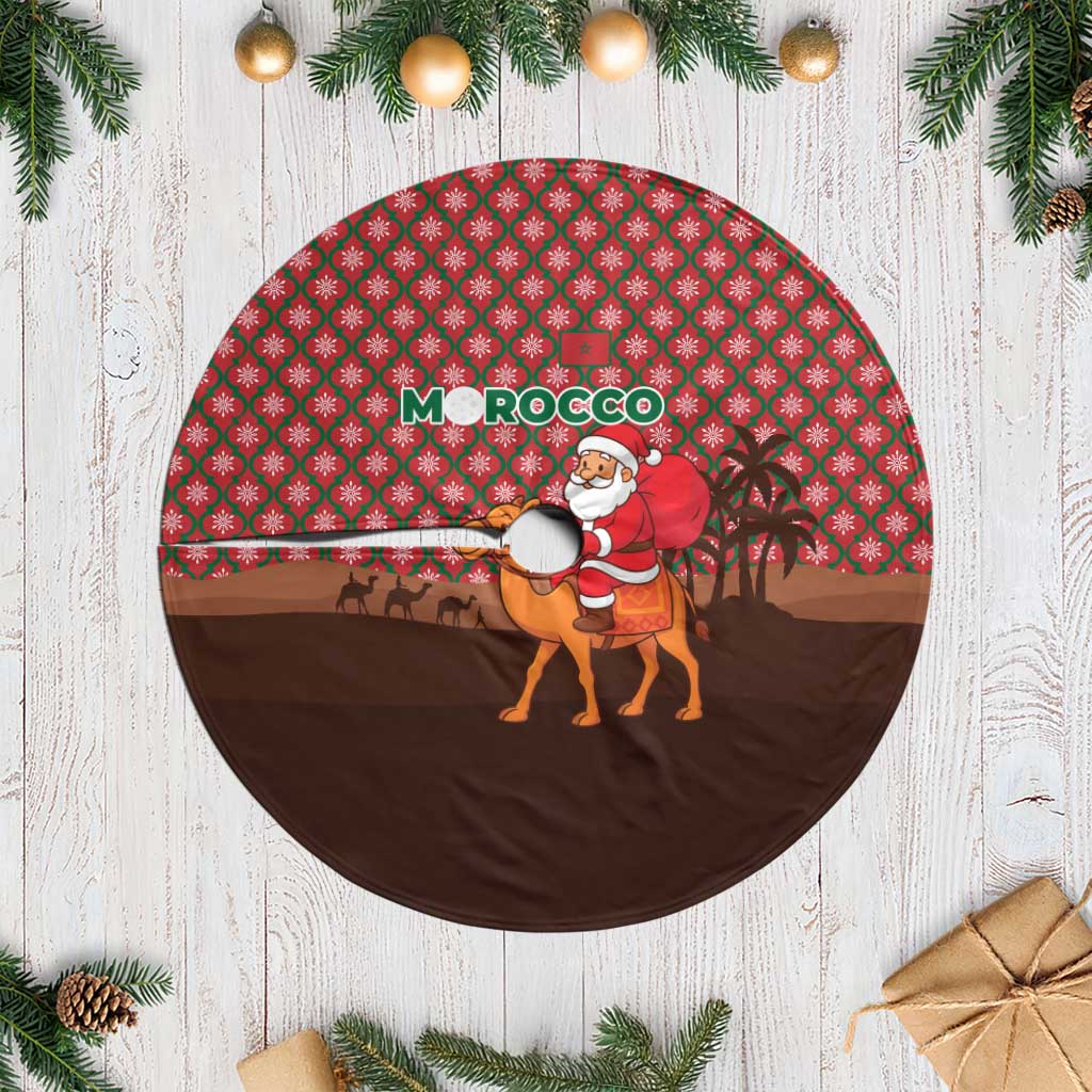 Morocco Christmas Tree Skirt with Santa Claus Camel Caravan Desert Scene and Red Pattern Design - Wonder Print Shop
