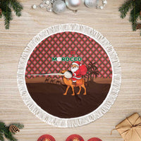 Morocco Christmas Tree Skirt with Santa Claus Camel Caravan Desert Scene and Red Pattern Design - Wonder Print Shop