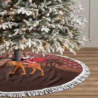 Morocco Christmas Tree Skirt with Santa Claus Camel Caravan Desert Scene and Red Pattern Design - Wonder Print Shop
