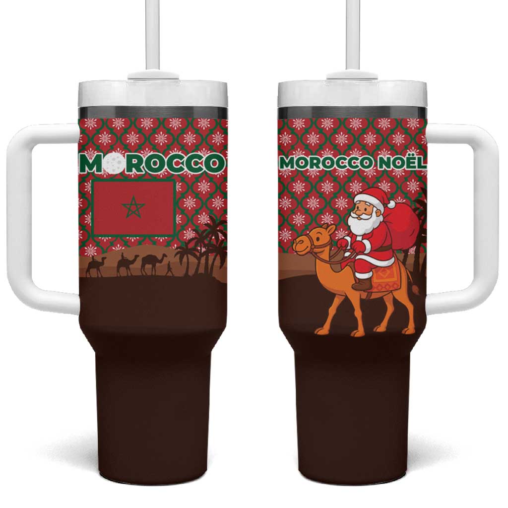 Morocco Christmas Tumbler With Handle with Santa Claus Camel Caravan Desert Scene and Red Pattern Design - Wonder Print Shop