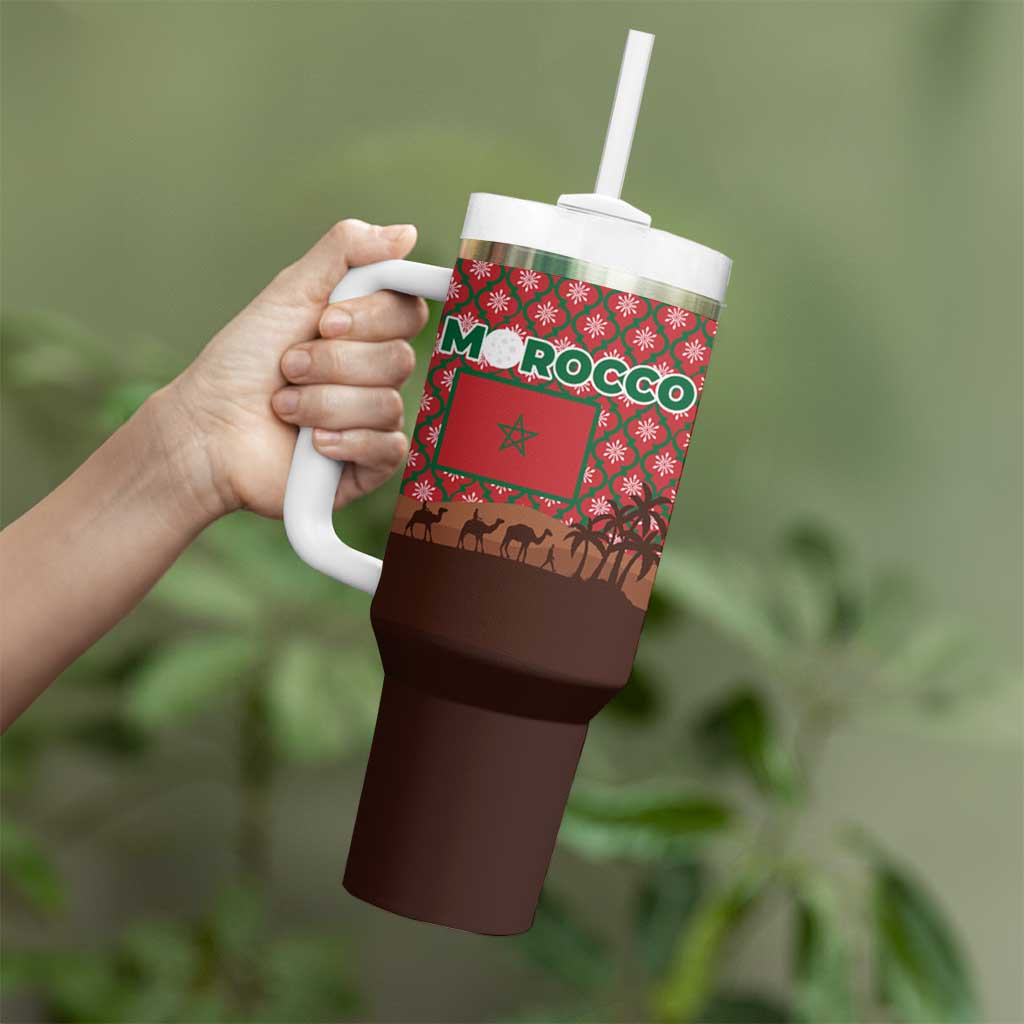 Morocco Christmas Tumbler With Handle with Santa Claus Camel Caravan Desert Scene and Red Pattern Design - Wonder Print Shop