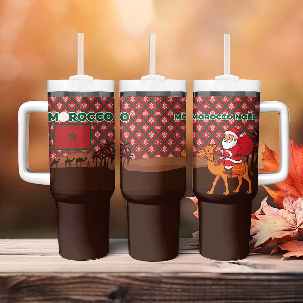 Morocco Christmas Tumbler With Handle with Santa Claus Camel Caravan Desert Scene and Red Pattern Design - Wonder Print Shop