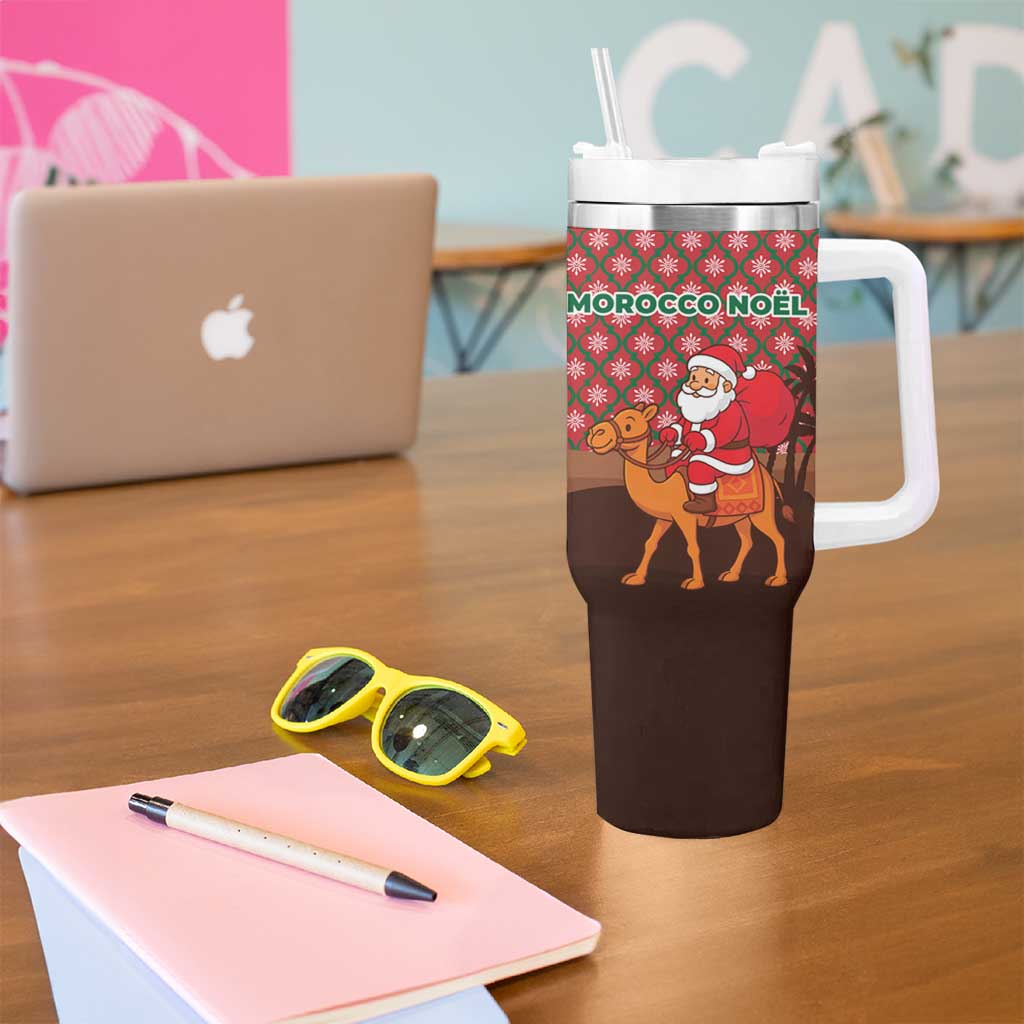 Morocco Christmas Tumbler With Handle with Santa Claus Camel Caravan Desert Scene and Red Pattern Design - Wonder Print Shop