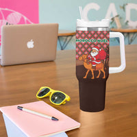 Morocco Christmas Tumbler With Handle with Santa Claus Camel Caravan Desert Scene and Red Pattern Design - Wonder Print Shop