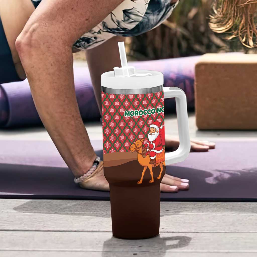 Morocco Christmas Tumbler With Handle with Santa Claus Camel Caravan Desert Scene and Red Pattern Design - Wonder Print Shop