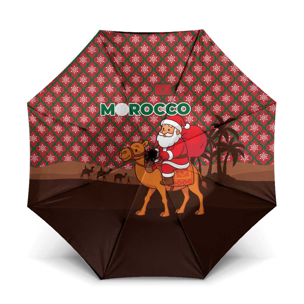 Morocco Christmas Umbrella with Santa Claus Camel Caravan Desert Scene and Red Pattern Design - Wonder Print Shop