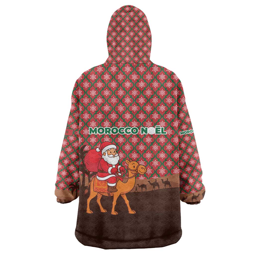 Morocco Christmas Wearable Blanket Hoodie with Santa Claus Camel Caravan Desert Scene and Red Pattern Design - Wonder Print Shop