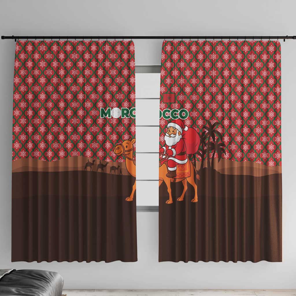 Morocco Christmas Window Curtain with Santa Claus Camel Caravan Desert Scene and Red Pattern Design - Wonder Print Shop