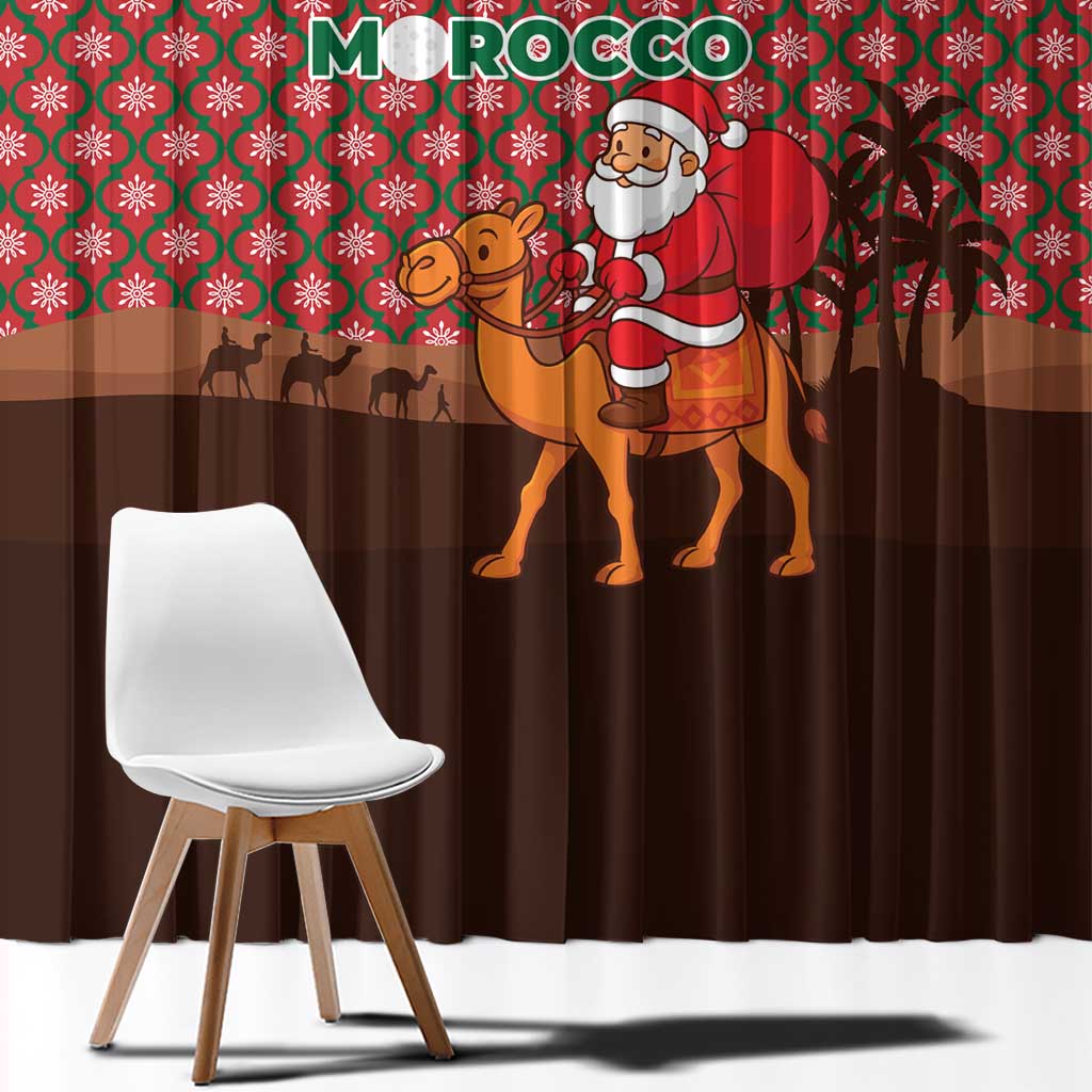 Morocco Christmas Window Curtain with Santa Claus Camel Caravan Desert Scene and Red Pattern Design - Wonder Print Shop