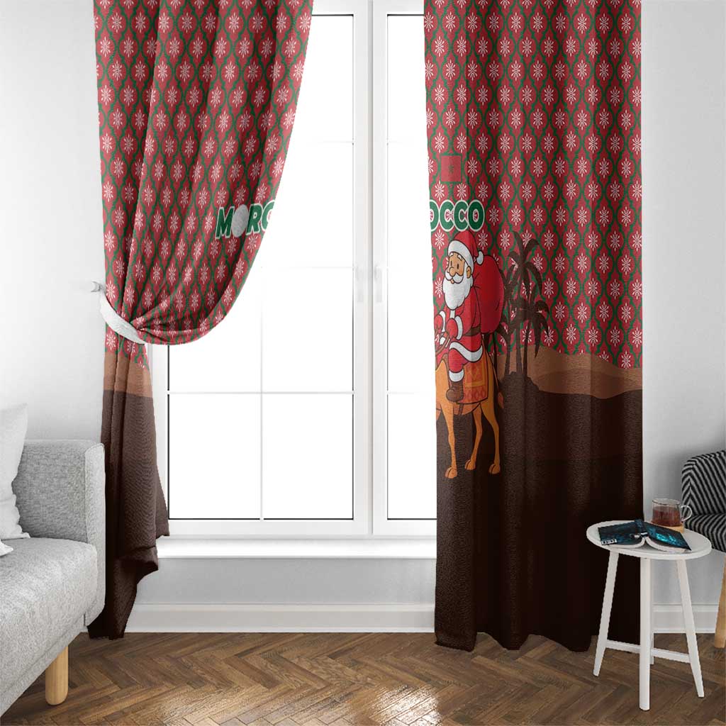 Morocco Christmas Window Curtain with Santa Claus Camel Caravan Desert Scene and Red Pattern Design - Wonder Print Shop