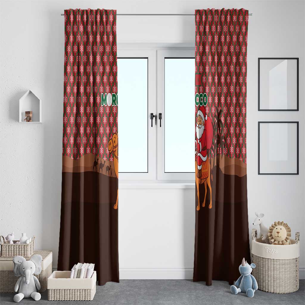 Morocco Christmas Window Curtain with Santa Claus Camel Caravan Desert Scene and Red Pattern Design - Wonder Print Shop