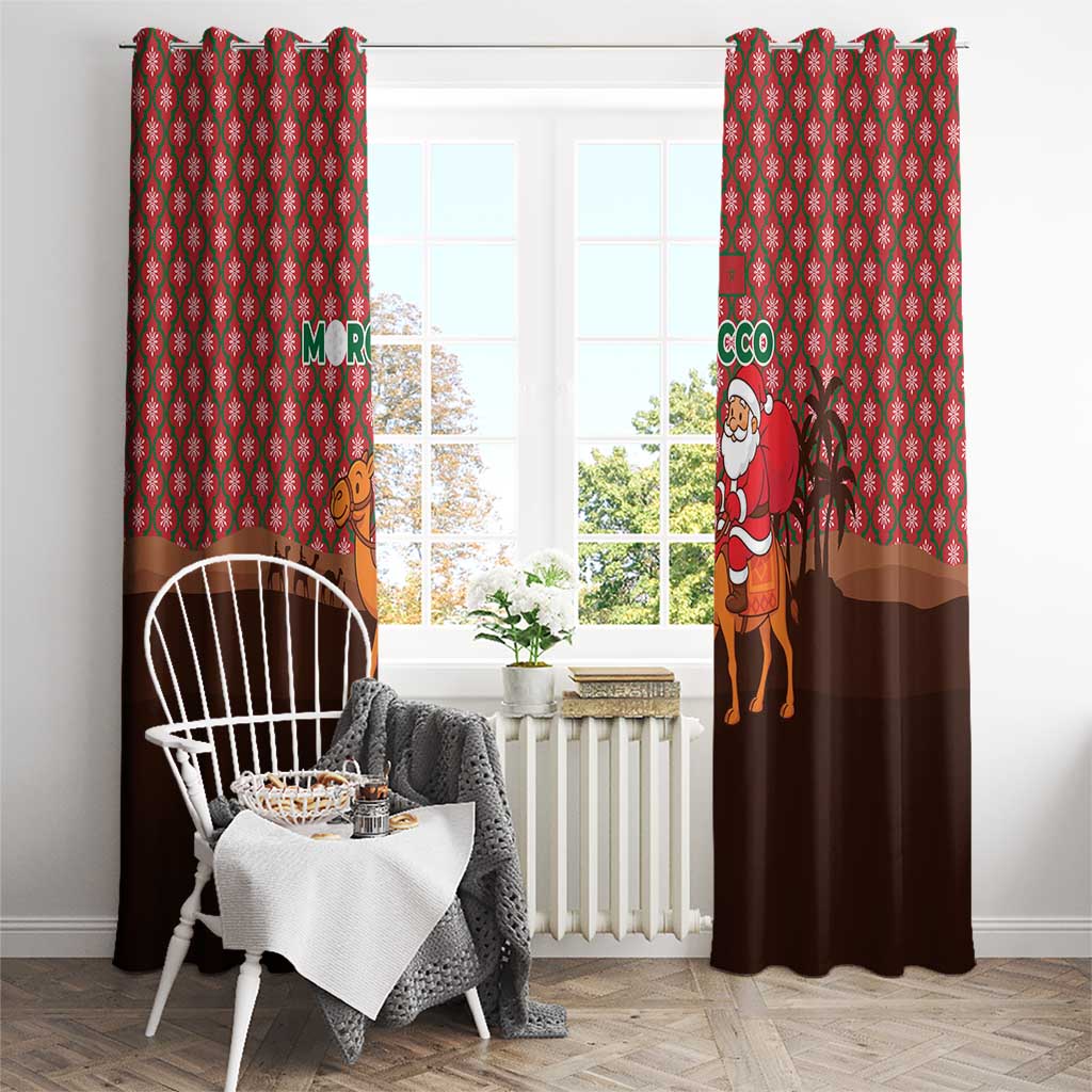 Morocco Christmas Window Curtain with Santa Claus Camel Caravan Desert Scene and Red Pattern Design - Wonder Print Shop