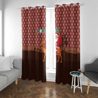 Morocco Christmas Window Curtain with Santa Claus Camel Caravan Desert Scene and Red Pattern Design - Wonder Print Shop