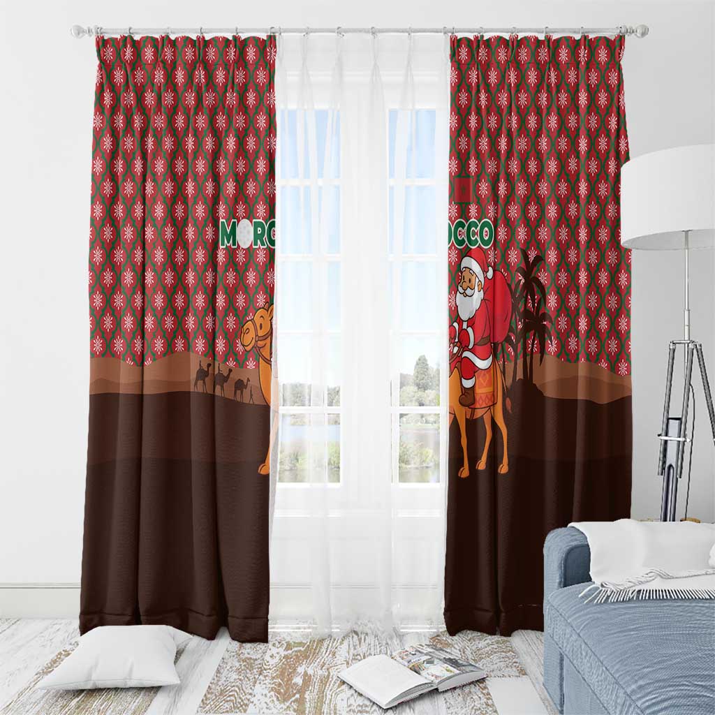 Morocco Christmas Window Curtain with Santa Claus Camel Caravan Desert Scene and Red Pattern Design - Wonder Print Shop