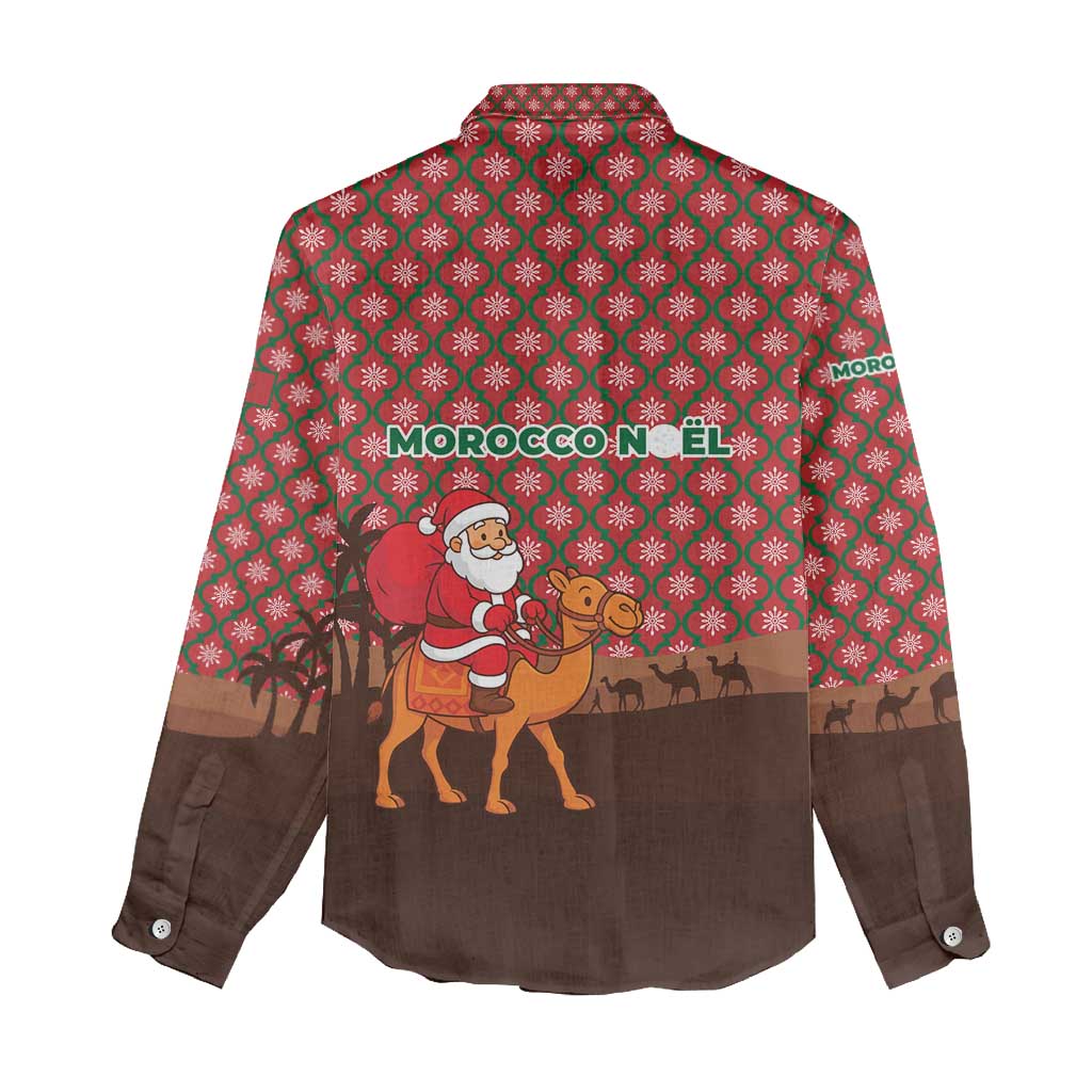 Morocco Christmas Women Casual Shirt with Santa Claus Camel Caravan Desert Scene and Red Pattern Design - Wonder Print Shop