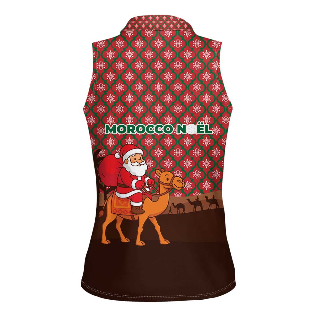 Morocco Christmas Women Sleeveless Polo Shirt with Santa Claus Camel Caravan Desert Scene and Red Pattern Design - Wonder Print Shop