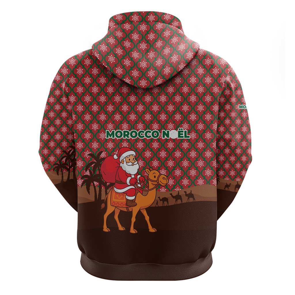 Morocco Christmas Zip Hoodie with Santa Claus Camel Caravan Desert Scene and Red Pattern Design - Wonder Print Shop