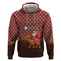 Morocco Christmas Zip Hoodie with Santa Claus Camel Caravan Desert Scene and Red Pattern Design - Wonder Print Shop