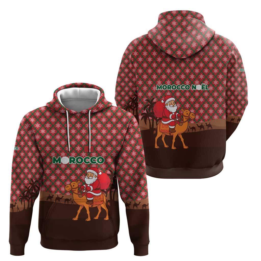 Morocco Christmas Zip Hoodie with Santa Claus Camel Caravan Desert Scene and Red Pattern Design - Wonder Print Shop