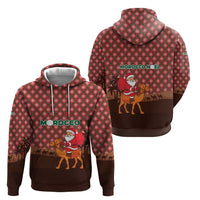 Morocco Christmas Zip Hoodie with Santa Claus Camel Caravan Desert Scene and Red Pattern Design - Wonder Print Shop