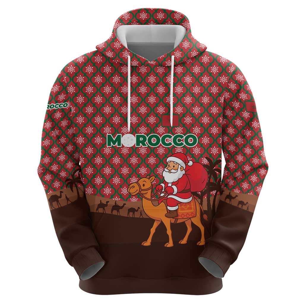 Morocco Christmas Zip Hoodie with Santa Claus Camel Caravan Desert Scene and Red Pattern Design - Wonder Print Shop