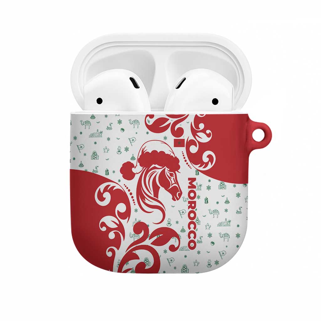 Morocco Christmas AirPods Case with Red Horse Santa Hat Arabesque Pattern and Holiday Icons Design - Wonder Print Shop