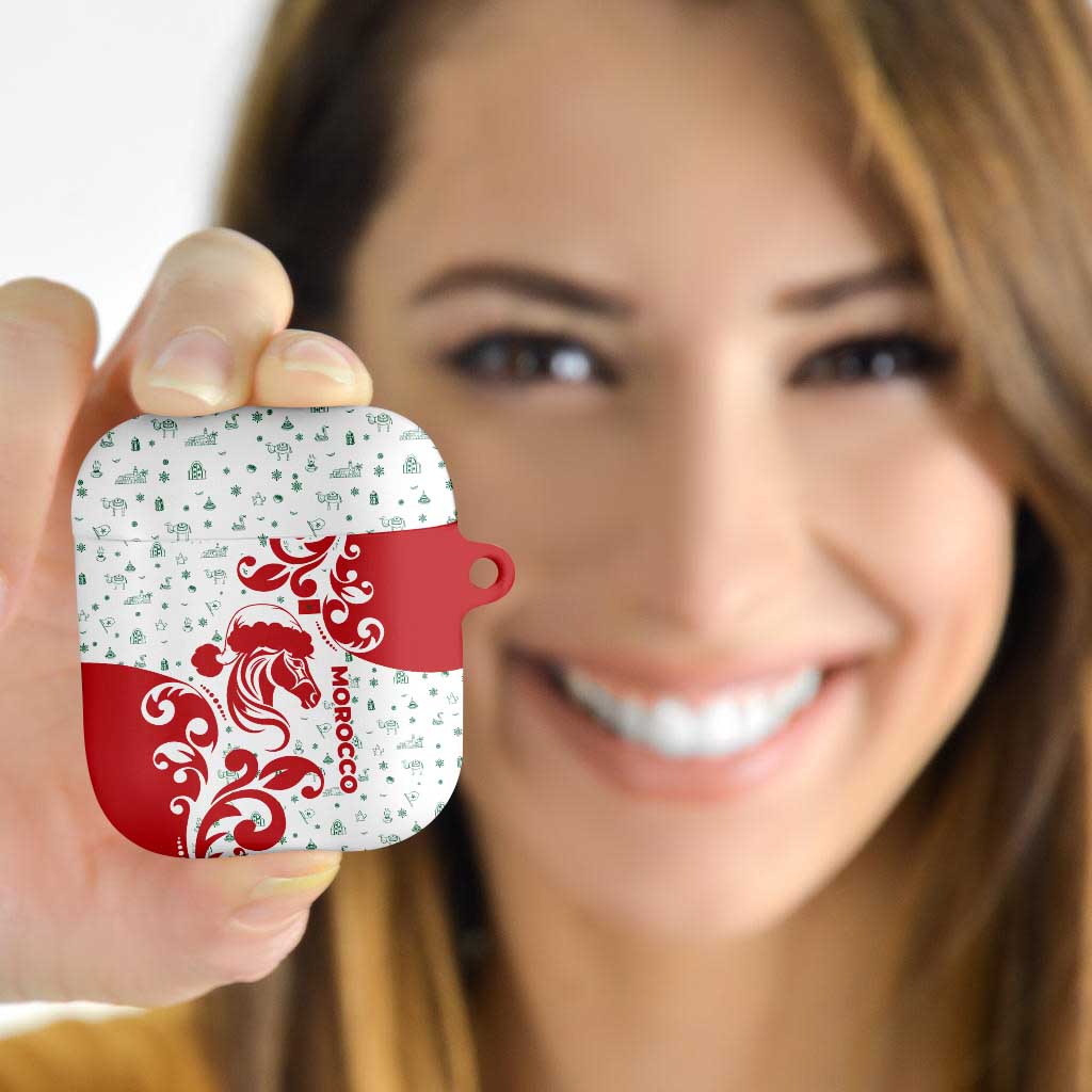 Morocco Christmas AirPods Case with Red Horse Santa Hat Arabesque Pattern and Holiday Icons Design - Wonder Print Shop