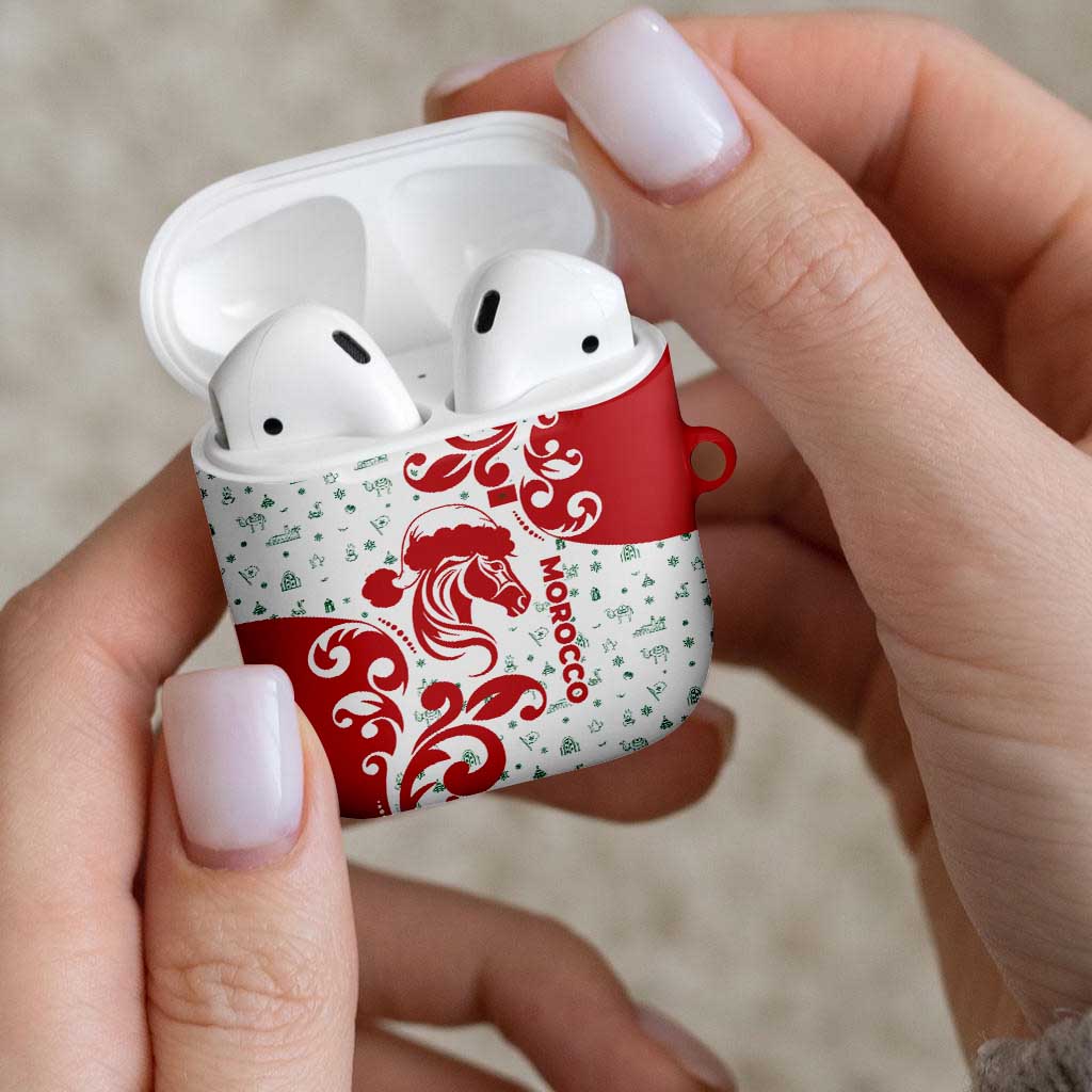 Morocco Christmas AirPods Case with Red Horse Santa Hat Arabesque Pattern and Holiday Icons Design - Wonder Print Shop