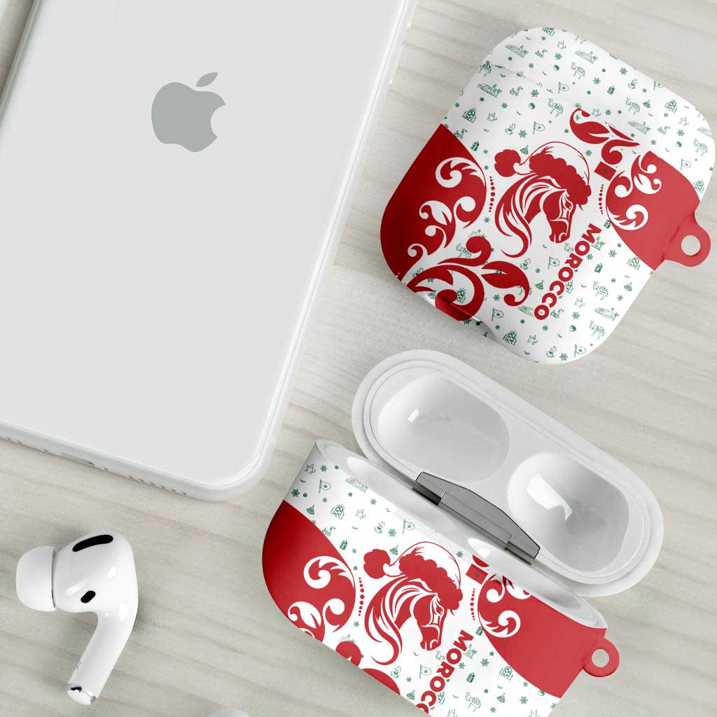 Morocco Christmas AirPods Case with Red Horse Santa Hat Arabesque Pattern and Holiday Icons Design - Wonder Print Shop