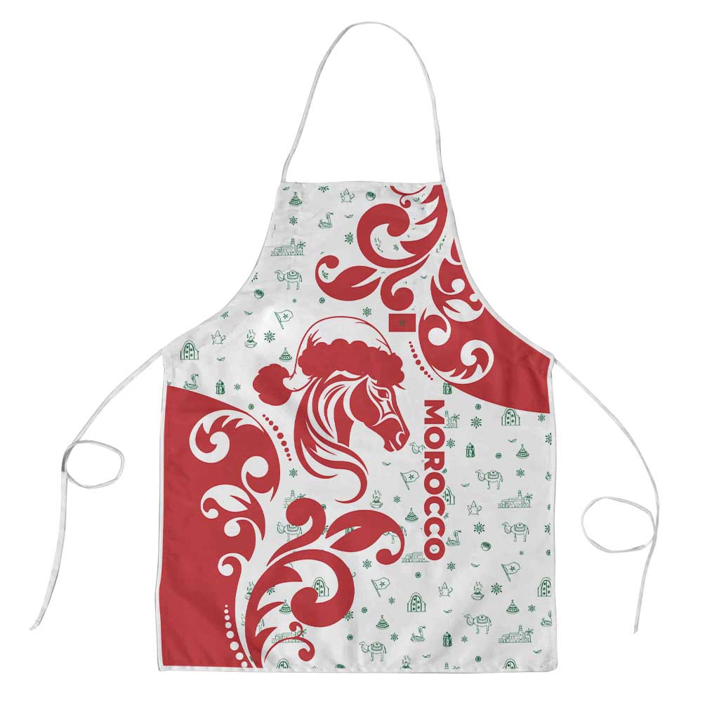 Morocco Christmas Apron with Red Horse Santa Hat Arabesque Pattern and Holiday Icons Design - Wonder Print Shop
