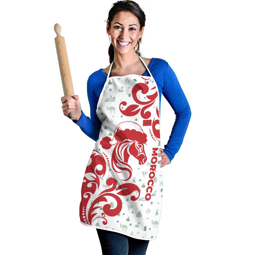 Morocco Christmas Apron with Red Horse Santa Hat Arabesque Pattern and Holiday Icons Design - Wonder Print Shop