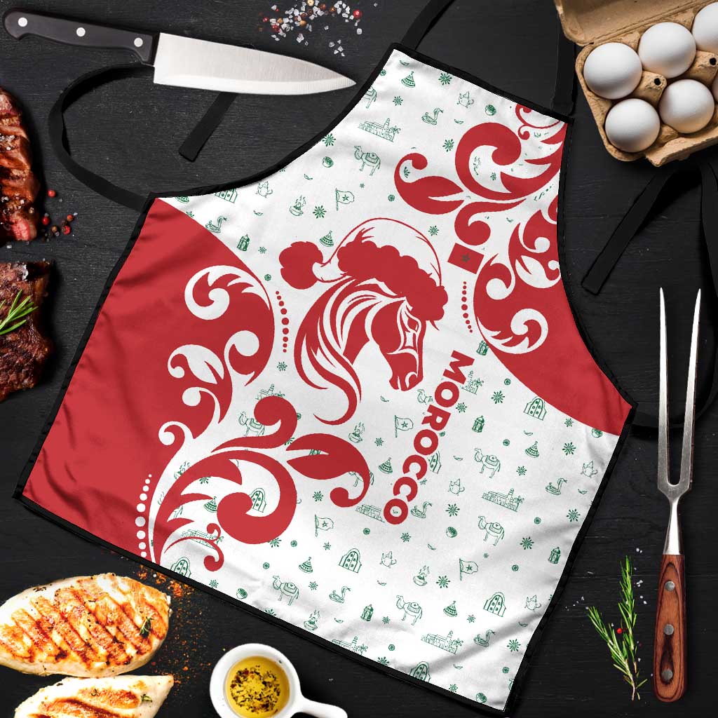Morocco Christmas Apron with Red Horse Santa Hat Arabesque Pattern and Holiday Icons Design - Wonder Print Shop
