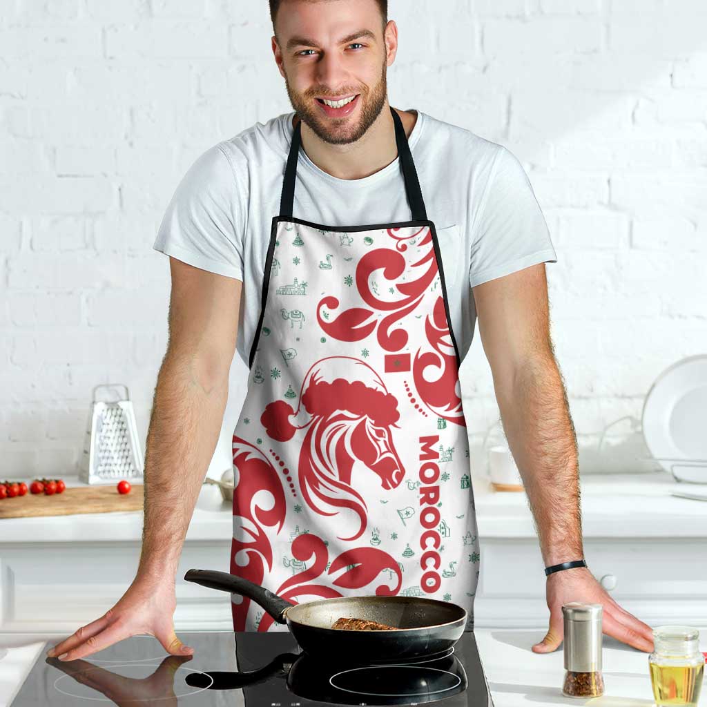 Morocco Christmas Apron with Red Horse Santa Hat Arabesque Pattern and Holiday Icons Design - Wonder Print Shop