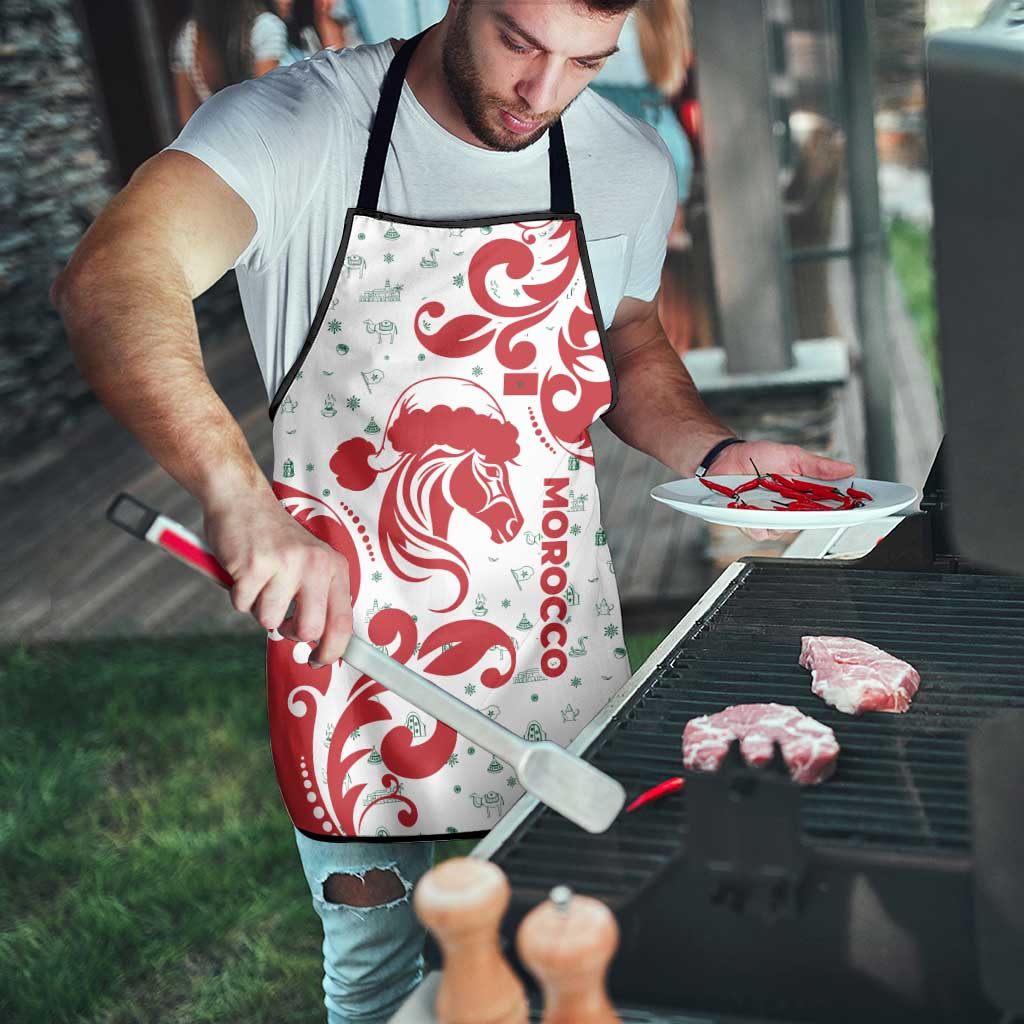 Morocco Christmas Apron with Red Horse Santa Hat Arabesque Pattern and Holiday Icons Design - Wonder Print Shop