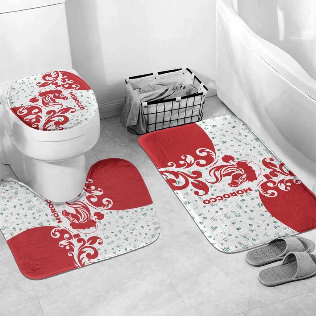 Morocco Christmas Bathroom Set with Red Horse Santa Hat Arabesque Pattern and Holiday Icons Design - Wonder Print Shop