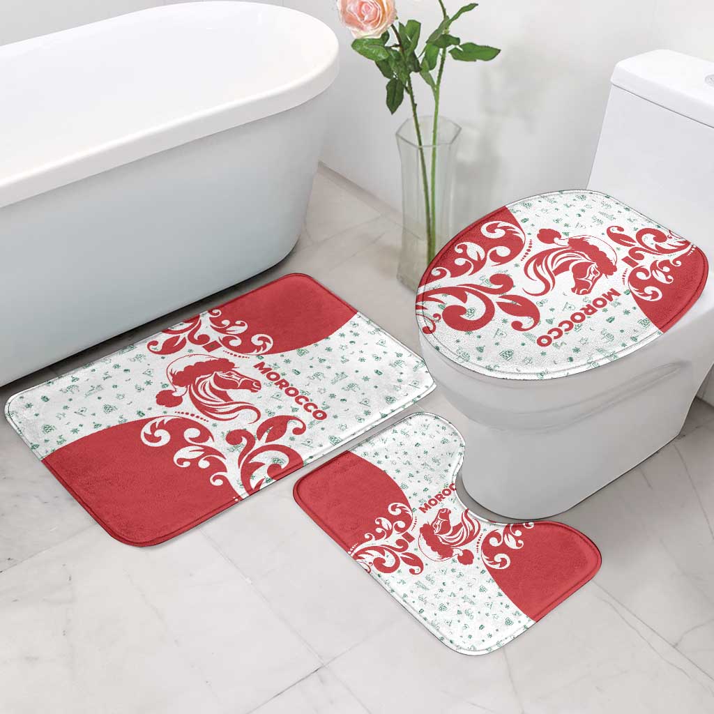 Morocco Christmas Bathroom Set with Red Horse Santa Hat Arabesque Pattern and Holiday Icons Design - Wonder Print Shop
